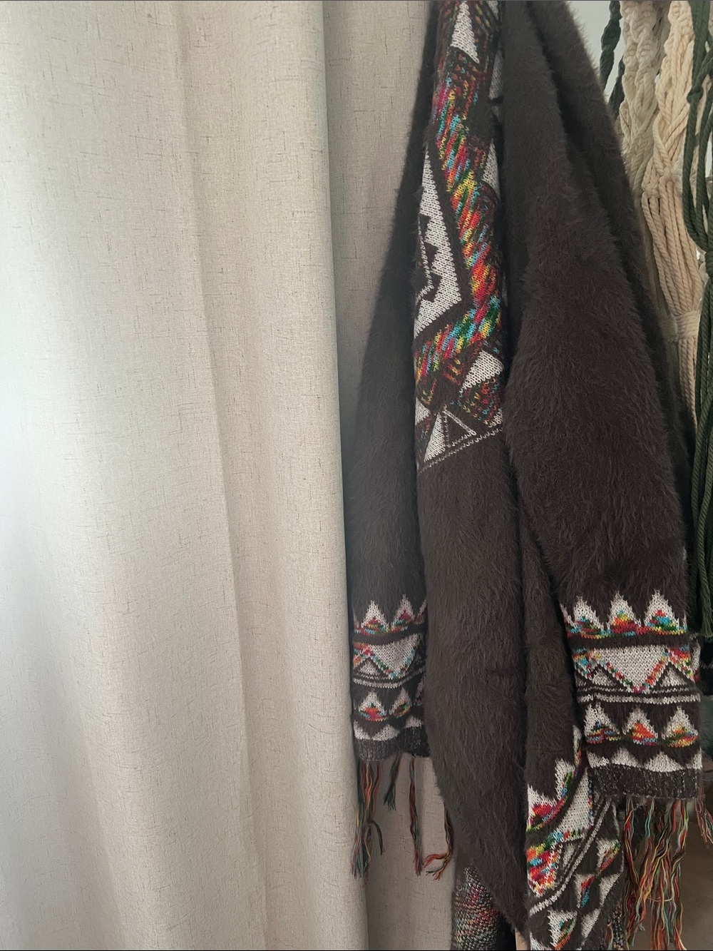 Easel Soft Brown Textured Open-Front Shrug with Aztec Style and Trim - Picture 2 of 6